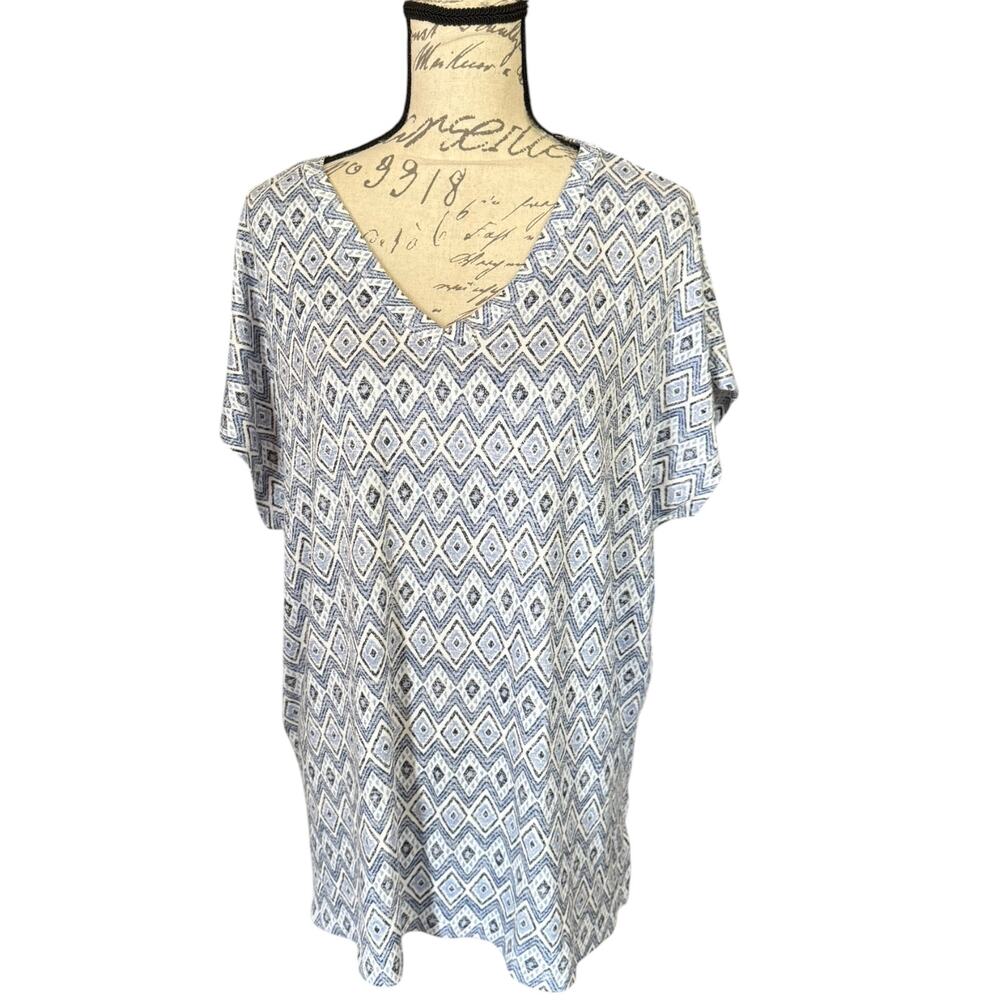 Orvis Classic Collection Blue White Ikat Jersey Stretch Shirt XL